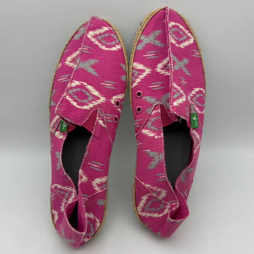 Sanuk Slip On Shoes Womens 10 Pink Ikat Geometric Sidewalk Surfer Espadrille